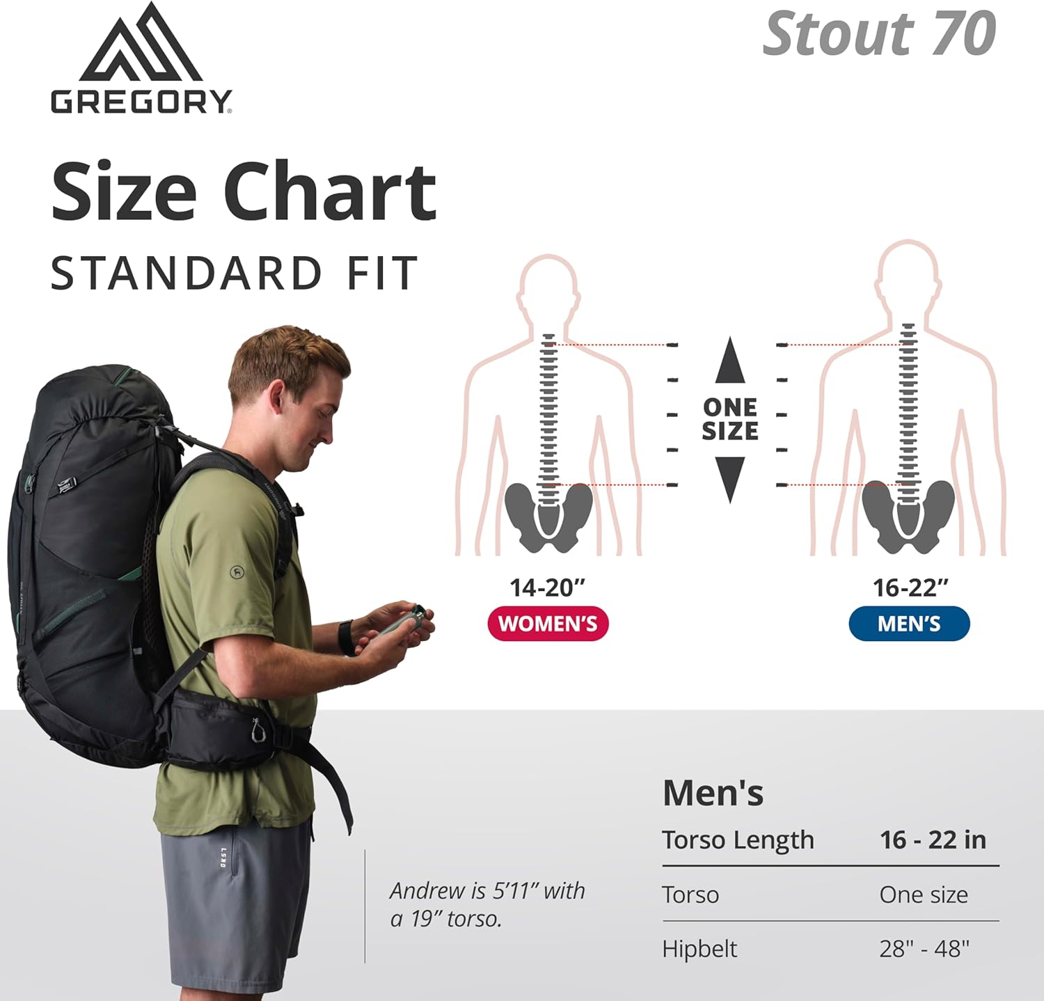 Gregory Stout 70L Plus Size Unisex Backpacking Pack, Breathable Backpanel, Internal Hydration Sleeve for Water Reservoir (Bladder Not Included), Plus Size, Forest Black