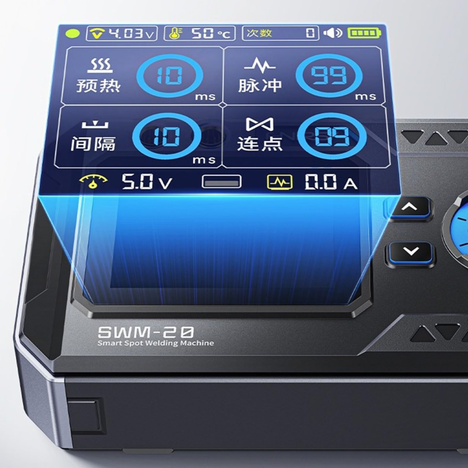 SWM-20 - Saldatrice a punti a doppia pulsazione, tenuta a mano, 1200 A, alta corrente con batteria ricaricabile da 5000 mAh, penna di saldatura in rame e display a colori TFT da 2,4 pollici