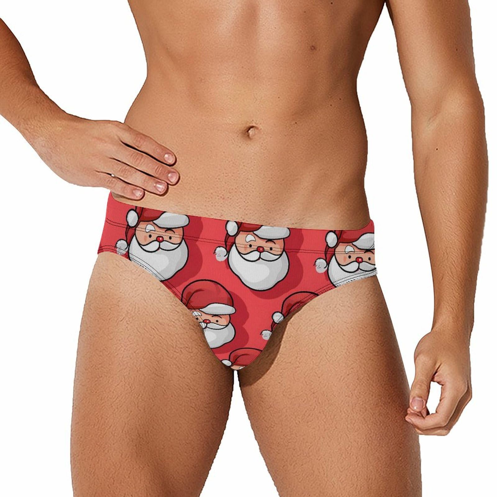 Christmas Funny Santa Mens Swim Briefs Bikini Swimwear Print Beach Shorts Sexy Swimsuit S