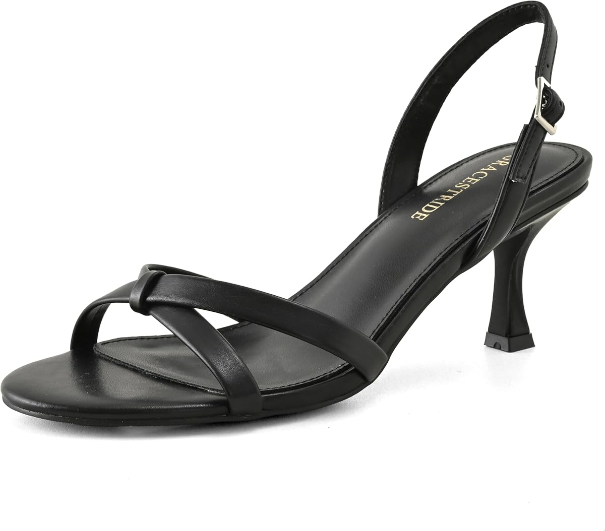Women's Slingback Kitten Heels Strappy Heeled Sandals Adjustable Buckle Round Toe Comfortable Casual Dress Pumps Shoes