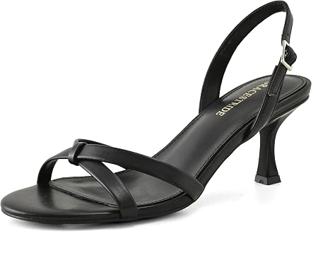 Womens Slingback Kitten Heels Strappy Heeled Sandals Adjustable Buckle Round Toe Comfortable Casual Dress Pumps Shoes