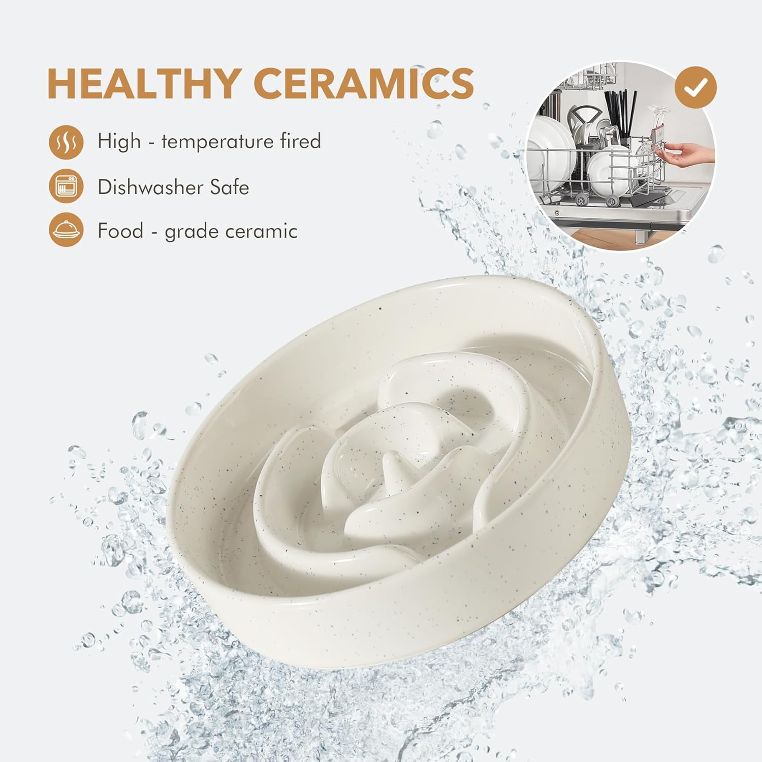 Havniva Ceramic 3.2 Cup Dog Bowl Slow Feeder for Large Dog, 9.5inch Pet Slow Dish, Stop Bloat, Preventing Choking(Single Bowl, Vanilla White)