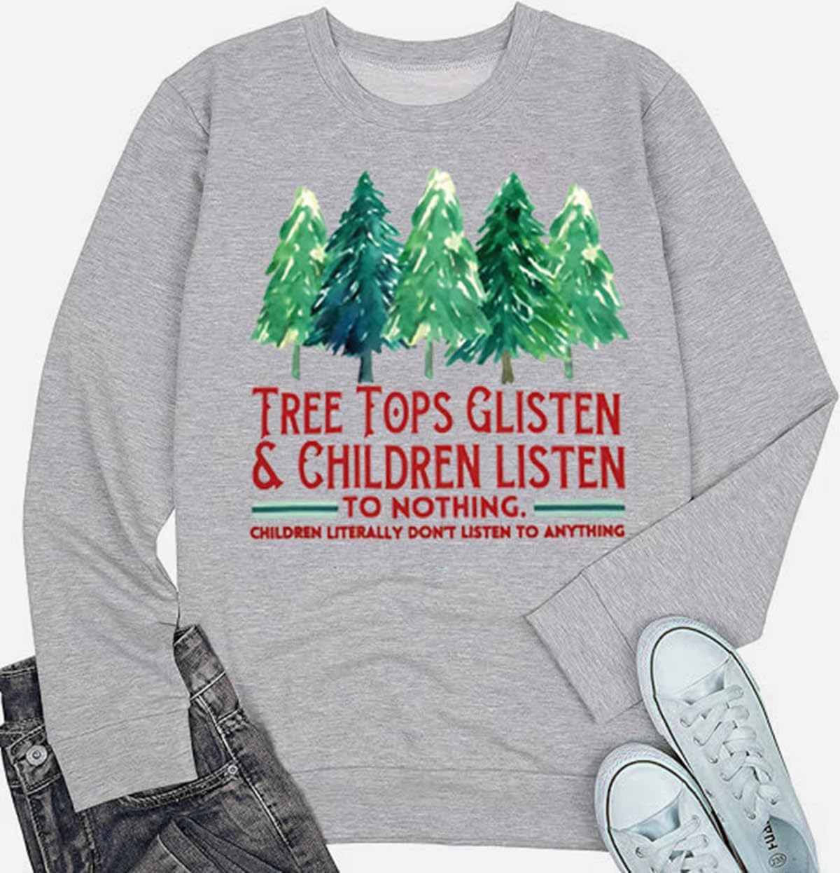 HEYO Christmas Tree Sweatshirts Women Tree Tops Glisten Children Listen To Nothing Shirt Xmas Holiday Pullover Tops - Image 5
