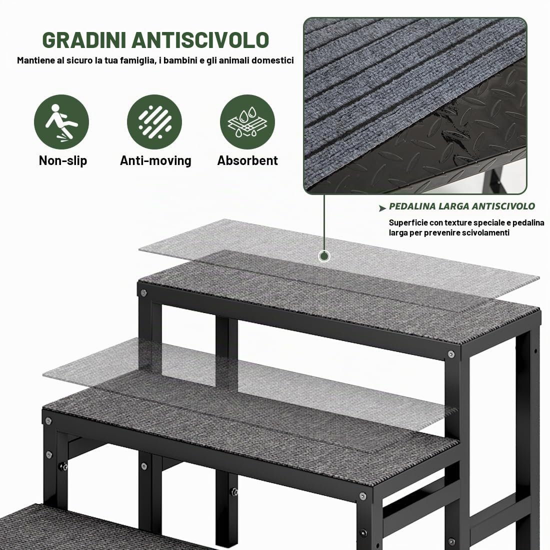Scala per camper a 3 gradini, antiscivolo, per vasca idromassaggio con 2 corrimano, 3 gradini per roulotte, campeggio, camper, scala portatile per rimorchio da viaggio (3 gradini aggiornato)