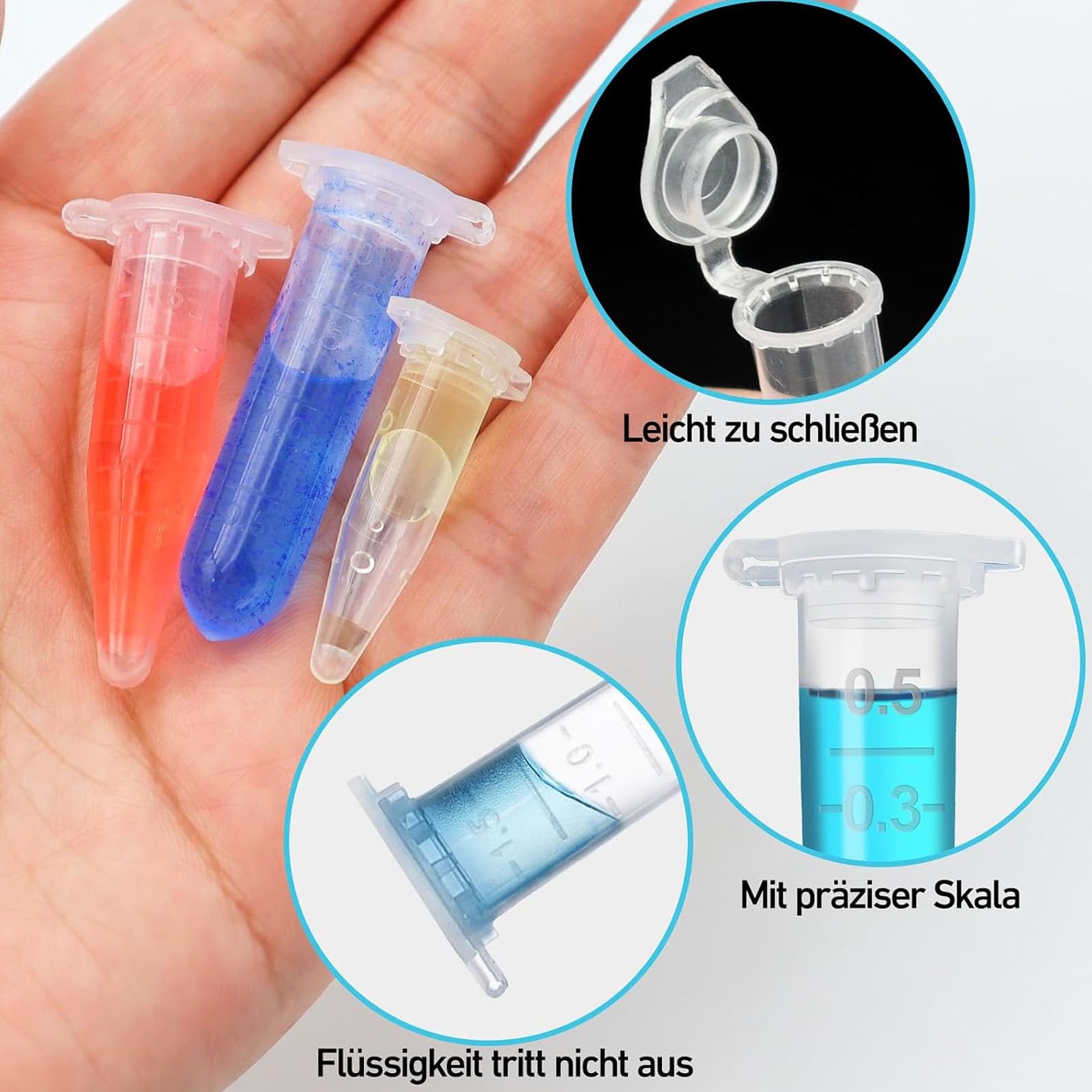 60 Stück Probenröhrchen, Reaktionsgefäße, 1,5ml Zentrifugenröhrchen, Transparent
