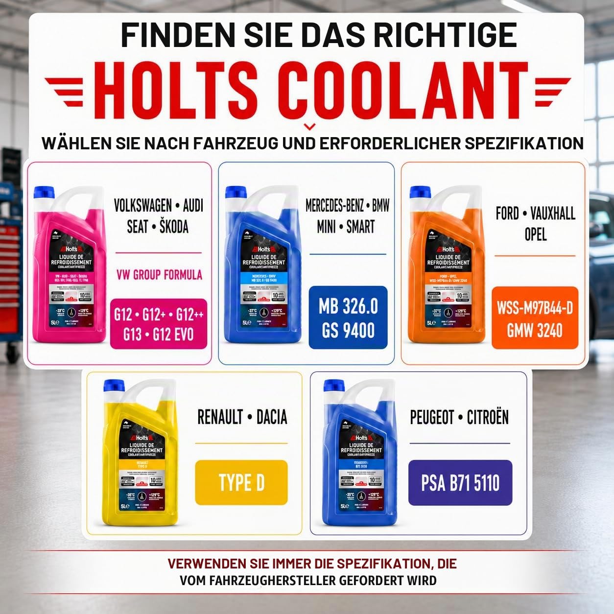 Holts HAFR0006B Kühlerfrostschutz Auto VW-Audi-Seat-Skoda G12, G12+, G12++, G13, G12 EVO 10-Jahre 480k km, Kühlmittel, kühlflüssigkeit Motor Auto -30°C, Rosa, 5 Liter