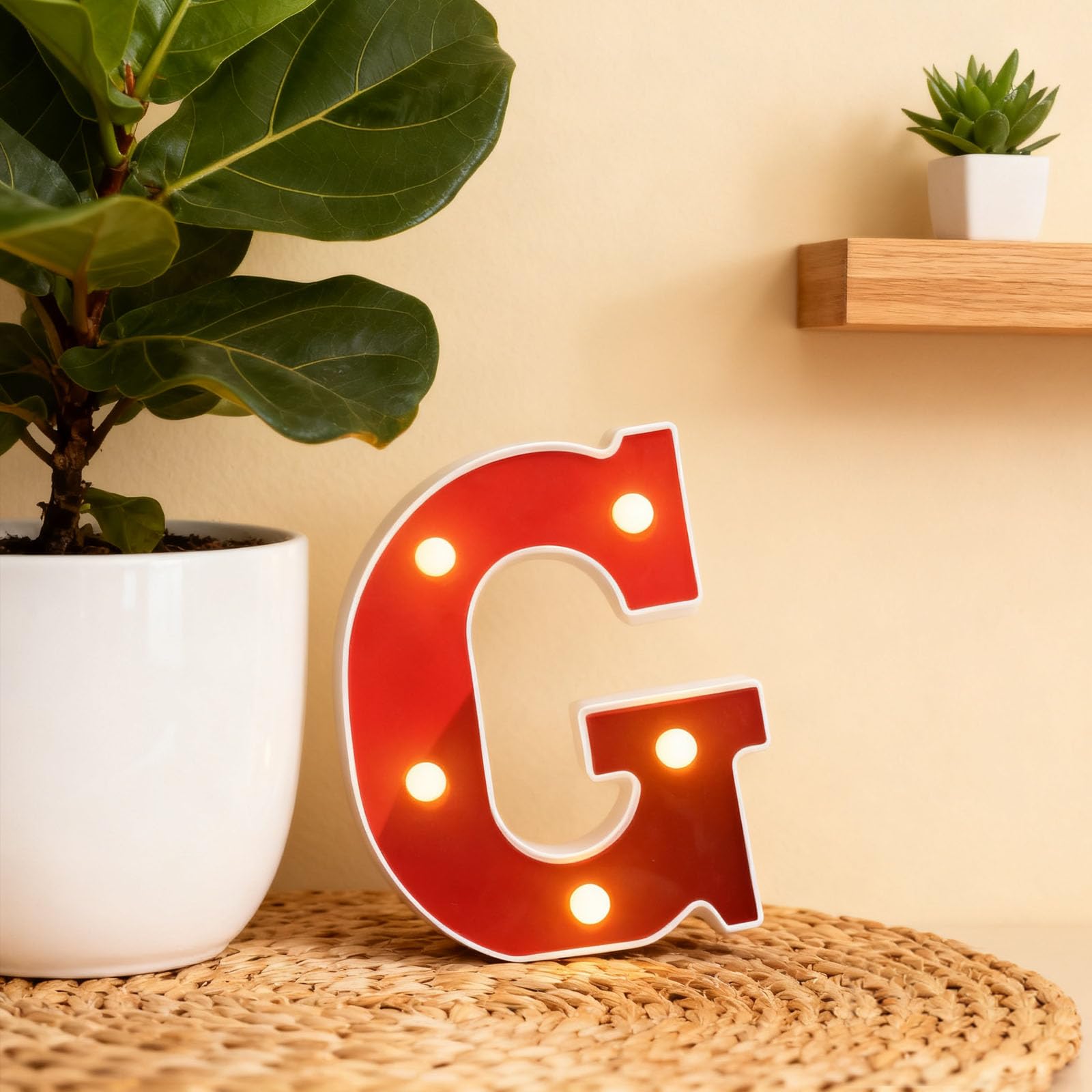 Letter G Sign Lights Battery Powered Decoration Table Lamp Red LED Night Light for Gym Decor, Hotel Rooms, Romantic Gift6.3"*4.72"*1.18") — image 1