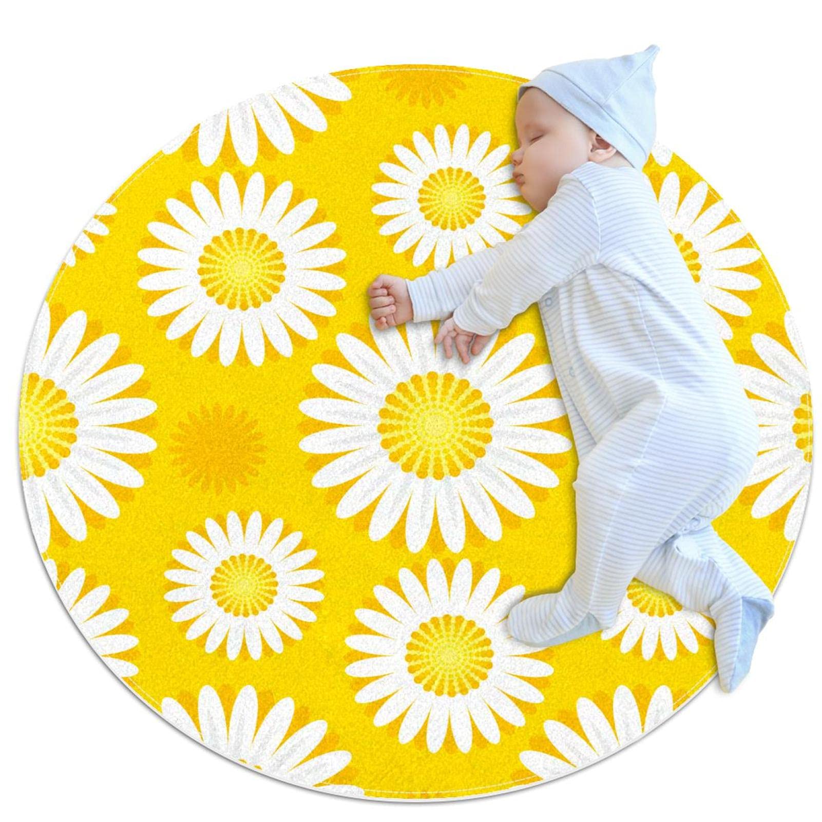 Tapis rond marguerite lavable pour blanchisserie et sol de buanderie net