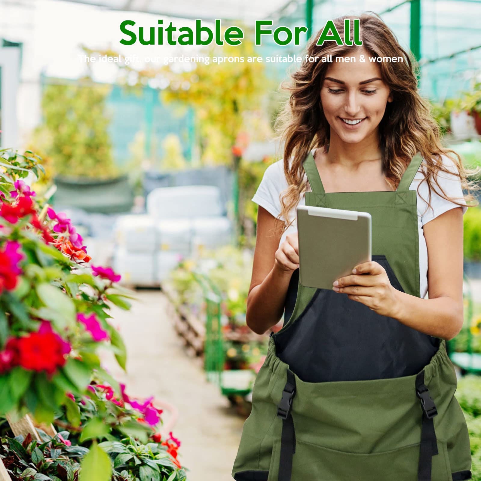 mumisuto Delantal de jardinería, delantal de cocina de jardín con bolsillos, delantal de cosecha, delantal de trabajo de jardín, delantal impermeable para hombres, mujeres, verde