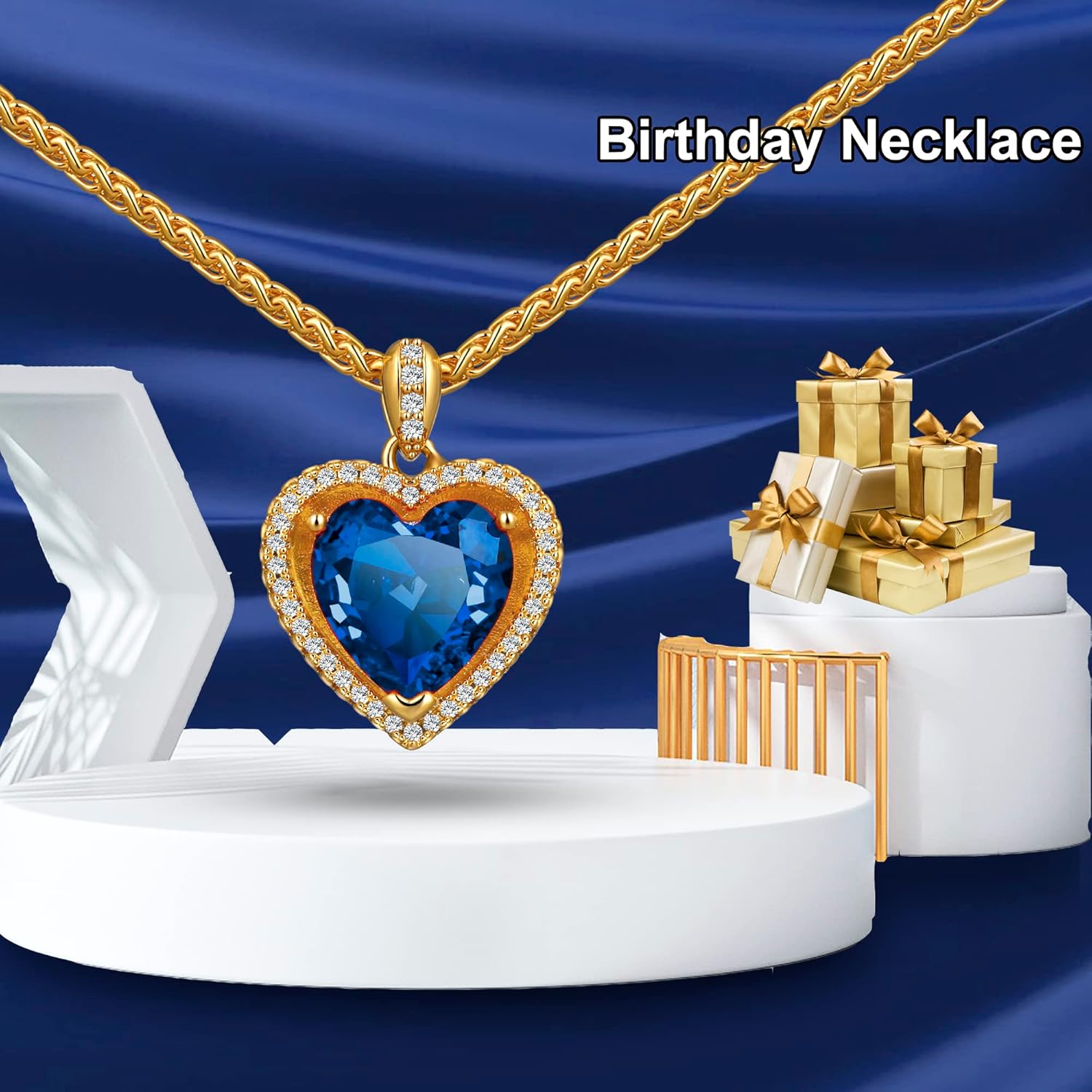 Cowlyn Forever Love Heart Pendant Necklace Simulated Birthstone Crystals Red Love Cubic Zirconia 18K Gold Rope Chain Dainty Charm Birthday Valentine Mother's Day Jewelry for Women - Image 6