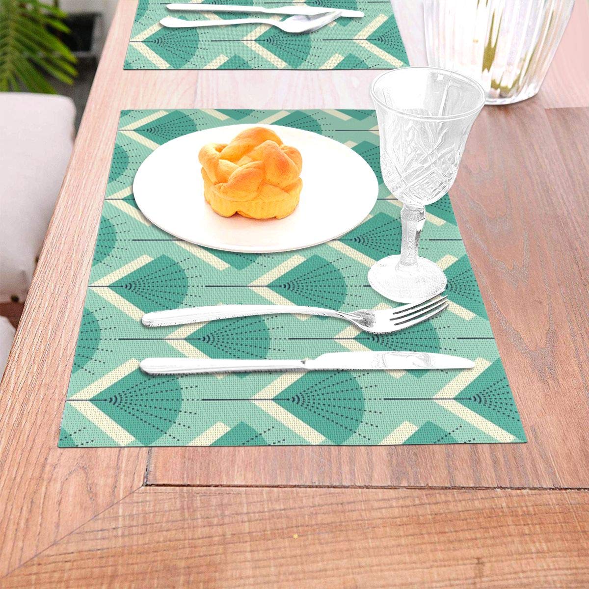 not Mid-century Modern Radio Antenna Pattern Teal Woven Placemat6 Piece Set of Placemats Pc Party Kitchen Dining Room Home Table Food Dinnerware Tableware Dishware Dishes Mat