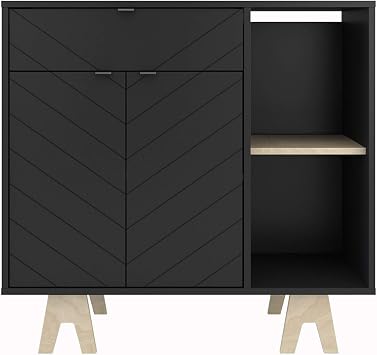 Nexera Gossip Sideboard with Accent Doors, Russian Birch Plywood, 35.75, Black and Beige