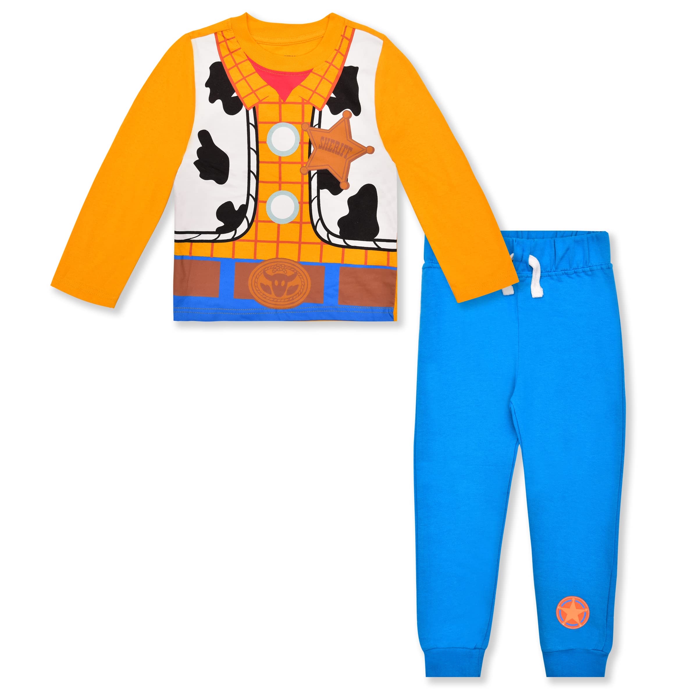 DisneyToy Story Woody and Buzz Lightyear Boys Long Sleeve Shirt and Pants Set for Toddler and Little Kids