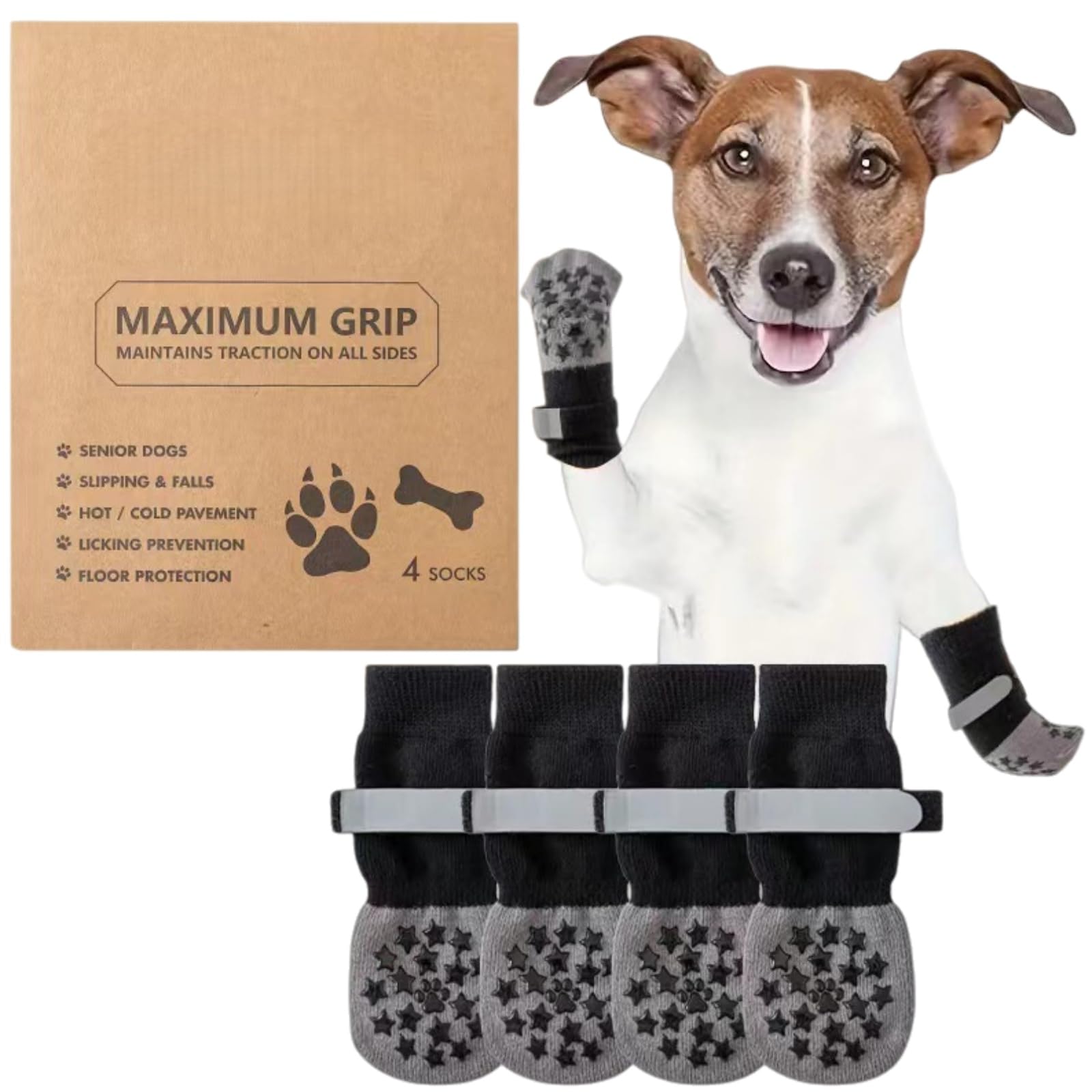 L Size 2 Pairs Anti Slip Dog Socks,Dog Paw Protectors with Adjustable Strap,Walking Boots for Injured Paws,Dog Socks Stop Licking & Scratching, Large Dog Socks Paws for Indoor Outdoor Walking#Star