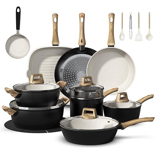 25-PC Pots and Pans Set Non Stick Ceramic Cookware Set, Healthy Non Toxic Kitchen Cookware Sets with Large Capacity, Induction Compatible, PFAS/PTFE/PFOA/PFOS Free, Black/White
