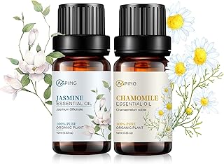 Jasmine & Chamomile Essential Oils - 100% Pure Organic Natural Plant Oils for Diffuser, Aromatherapy, Spa, Massage, Yoga, Perfume, Body - 2x10ML