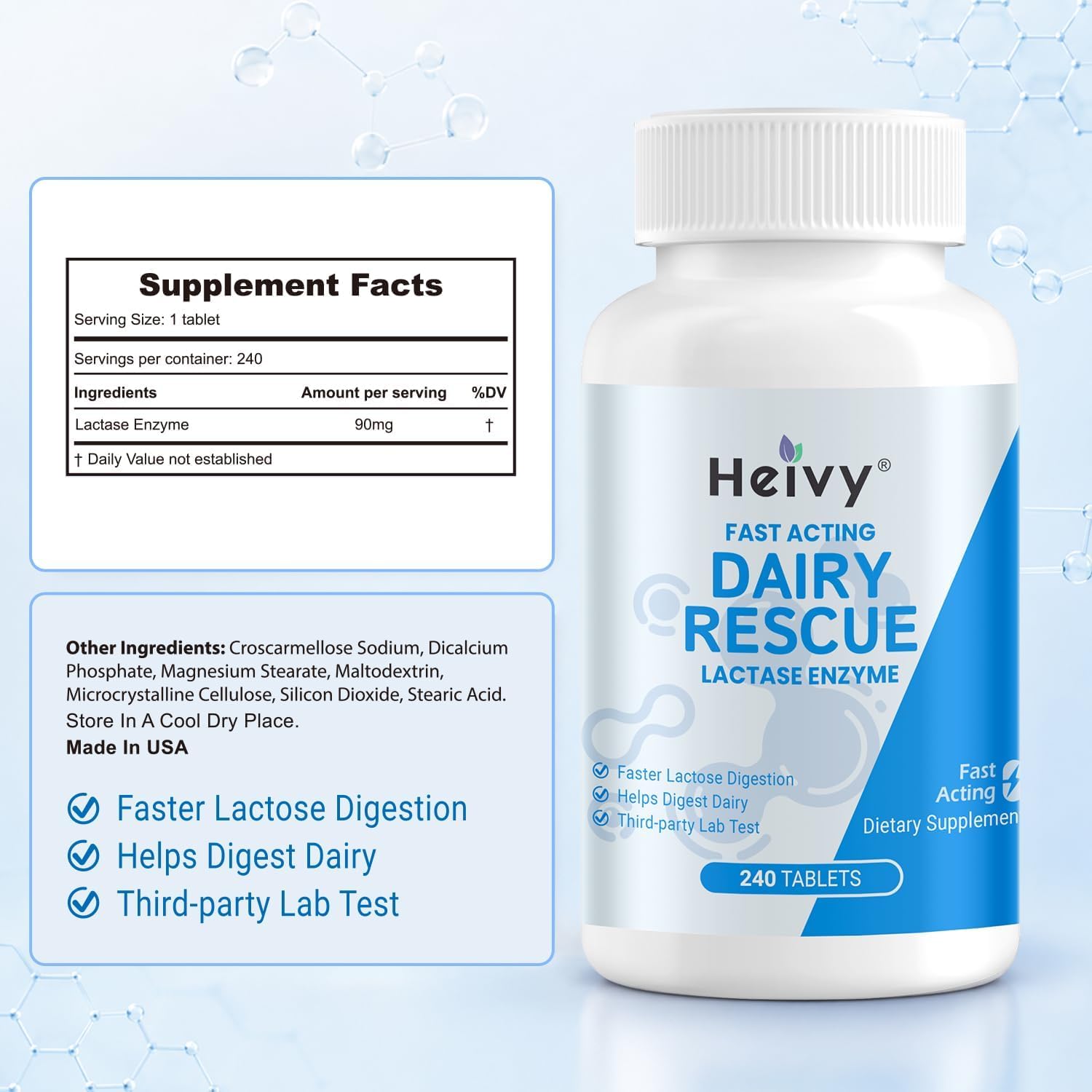 Heivy Lactase Pills 9000 FCC 240 Tablets, 1 Per Serving — Amazon image 5