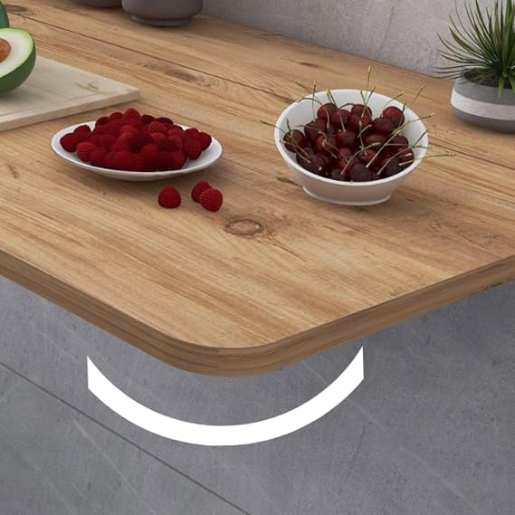 60x110 cm Oval Corner Fixed Shelf Wall Mounted Crushing Folding Dining and Kitchen Table (Pine Wood Pattern)