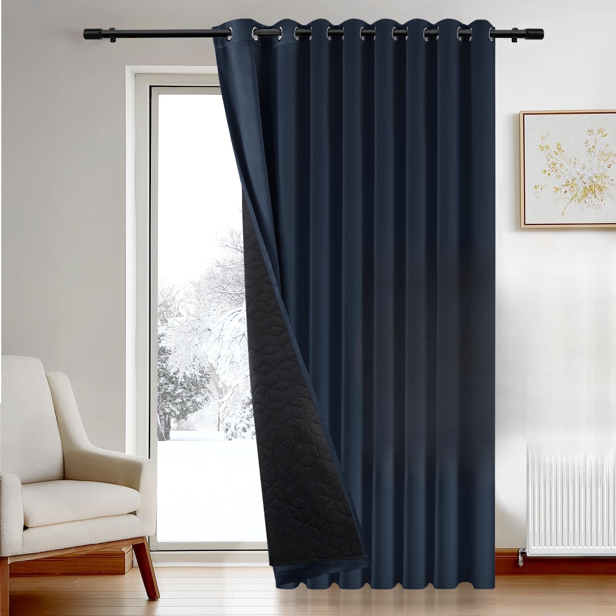 Deconovo Eyelet Curtain for Door, Windproof Blackout Curtain with Thick Microfiber Quilted Lining, Noise Reducing Thermal Insulated Curtain for Bedroom, 100 x 84 Inch, Navy Blue, 1 Panel — image 1
