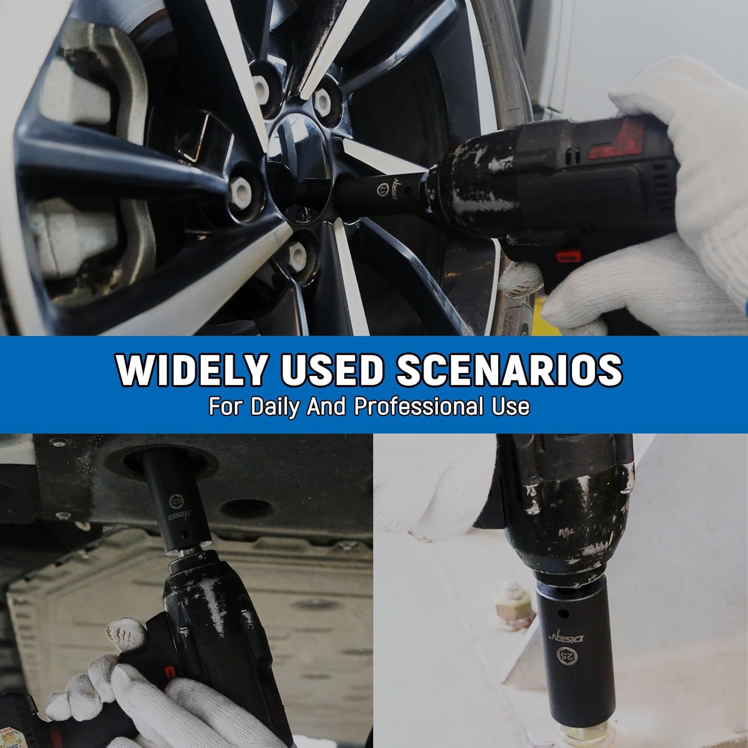 DISEN 65 Pieces 1/2" Drive Impact Socket Set, Metric (10-24mm) & SAE (3/8" to 1-1/4"), 6 Point Cr-V Alloy Steel for Auto Repair, Include Extension Bars, Adapter, Rugged Construction, Storage Case - Image 7