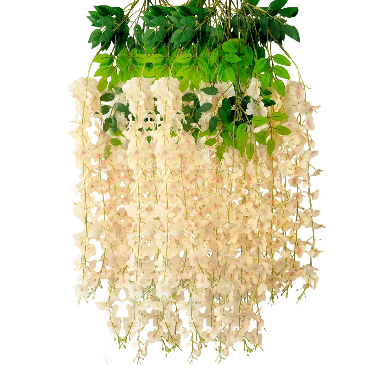 12 Pack 5FT Artificial Wisteria Flowers Hanging Fake Wisteria Garlands Silk Fake Wisteria Garlands for Wedding Garden Walls Backdrop Party Decoration (Champagne Gold) — image 1