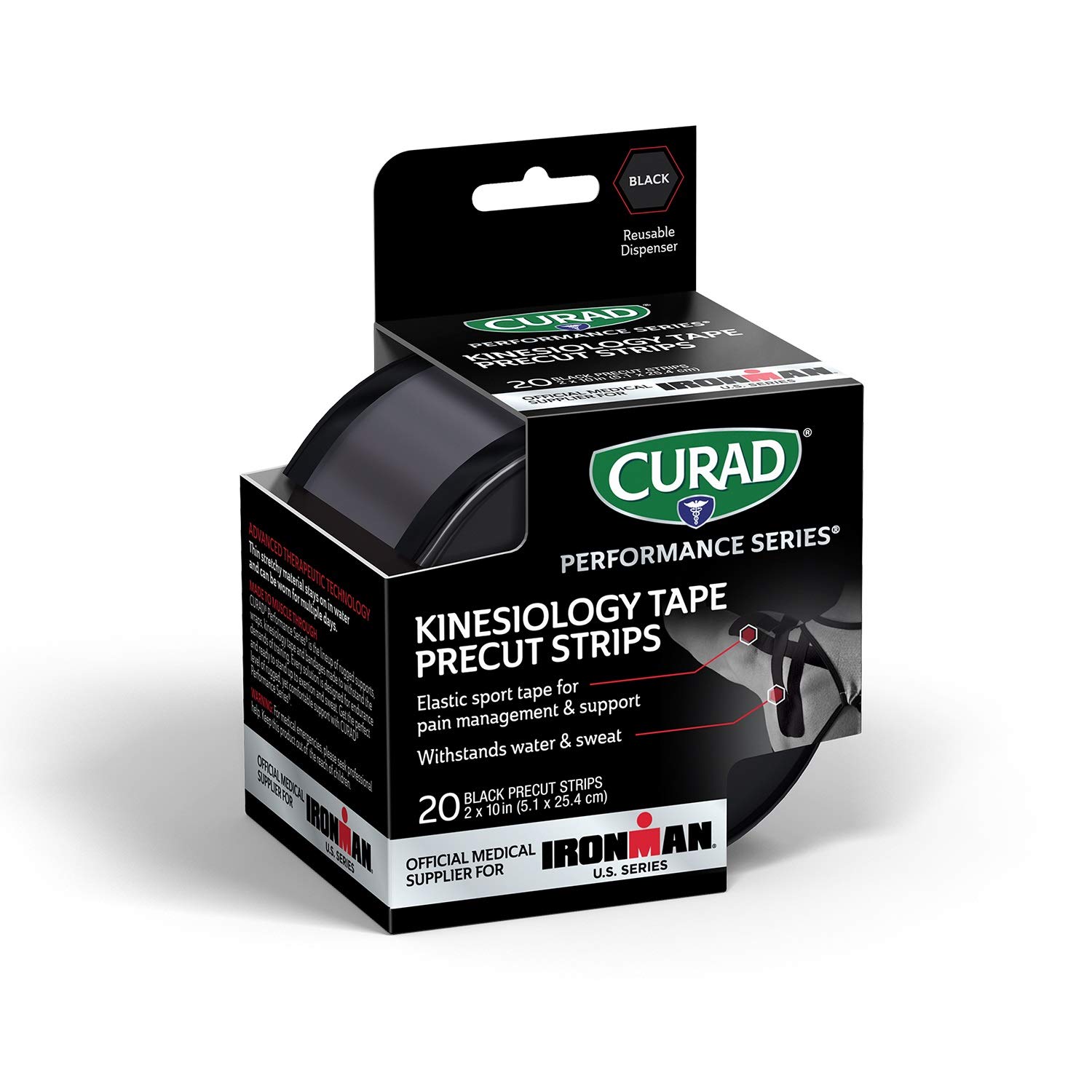 CuradCURAD Performance Series Ironman Kinesiology Tape, Black, 2″ x 10″ Strips, 20 Count