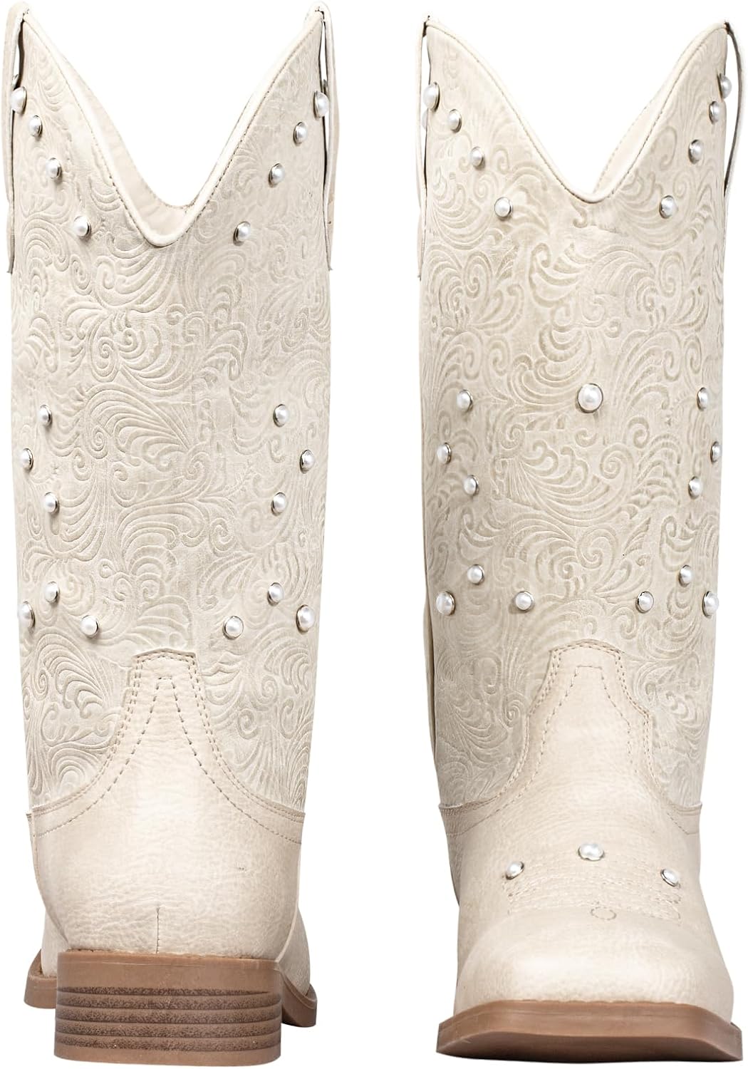 SheSole Women's Square Toe Cowboy Boots Floral Embossed Western Cowgirl Style Wide Calf
