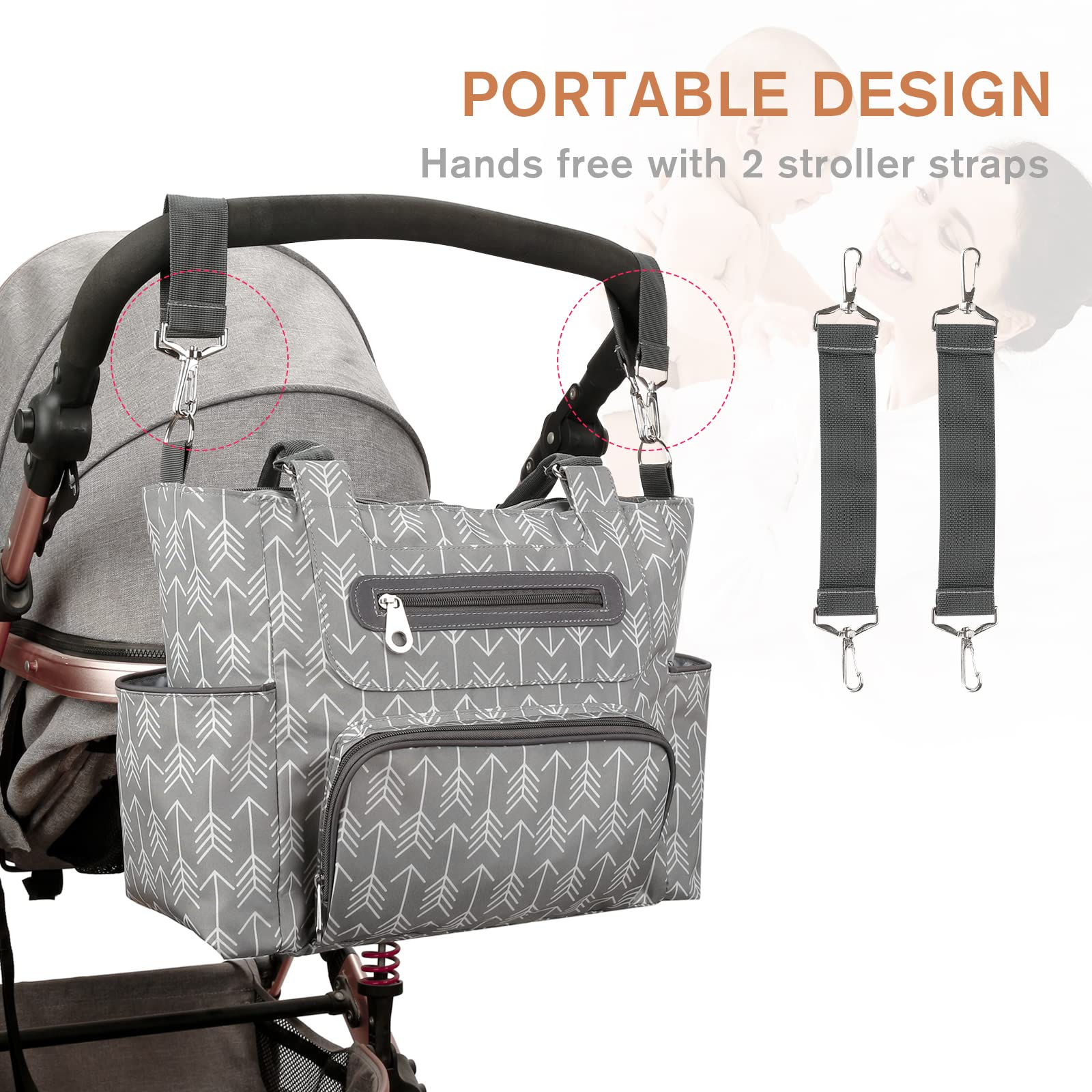 SONARIN Set de 7 Bolsa de Pañales para Bebés,Bolso Cambiador de Pañales Multifunción Bolsa Mamá Bolsa de Hombro Bolsa de Viaje para Pañales con Cambiador y Ganchos Carrito Bebé