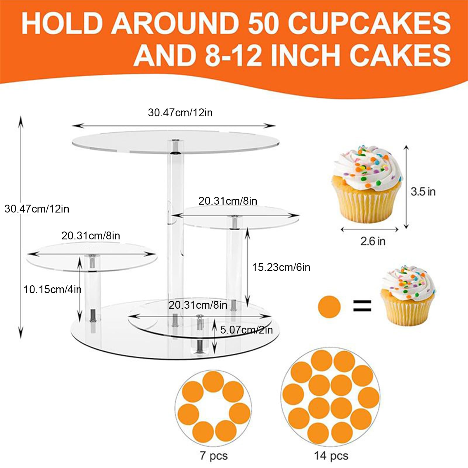 Supporto Torre Per Cupcake Porta Servizio In Acrilico Trasparente | Supporti Per Cupcake Per Tavolo Dei Dolci Per Biscotti Pasticceria Matrimonio Compleanno Festa Shower Buffet Home Bar