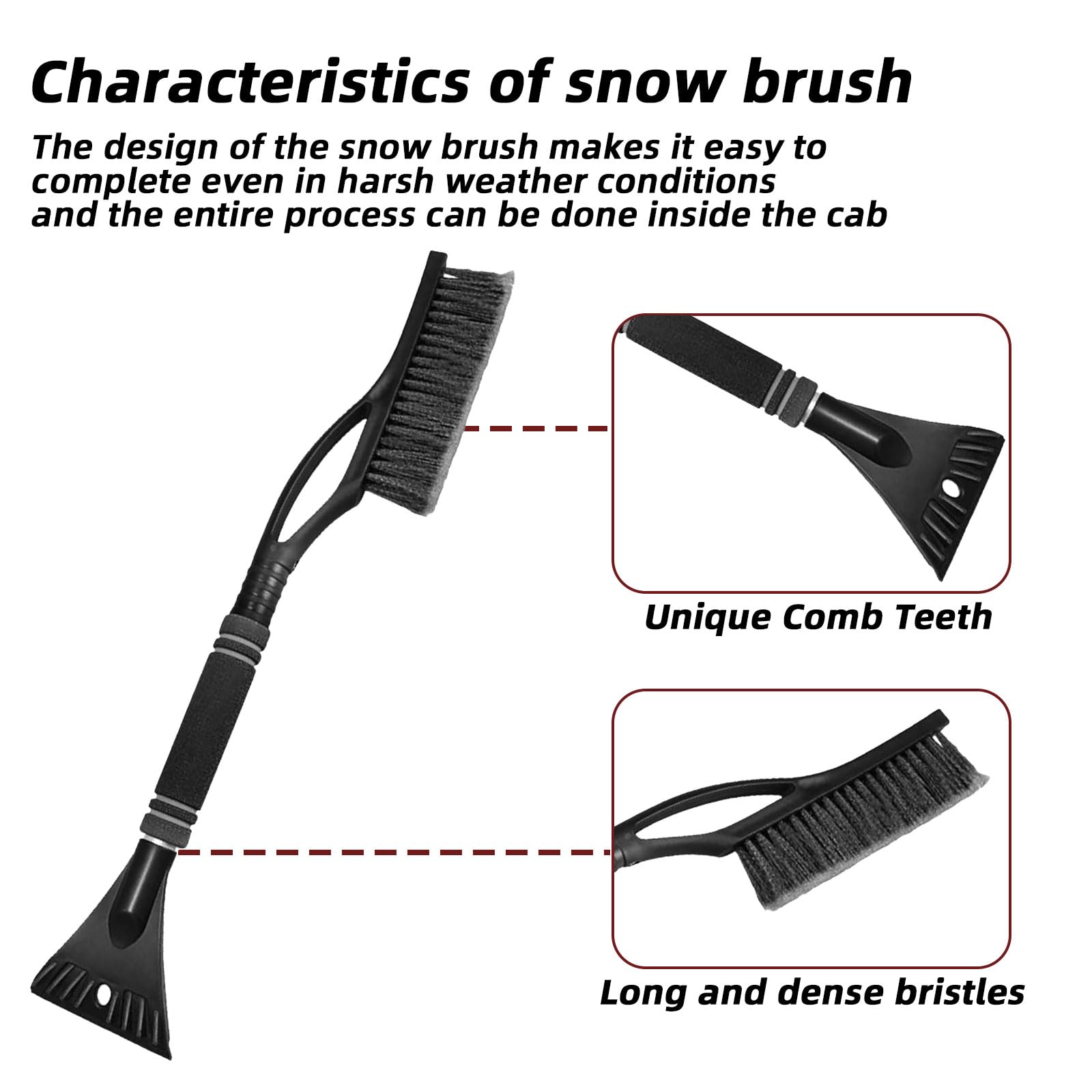 Spazzola Neve Auto e Raschietto Ghiaccio 2 in 1 Manico Estensibile per SUV Camion Nero