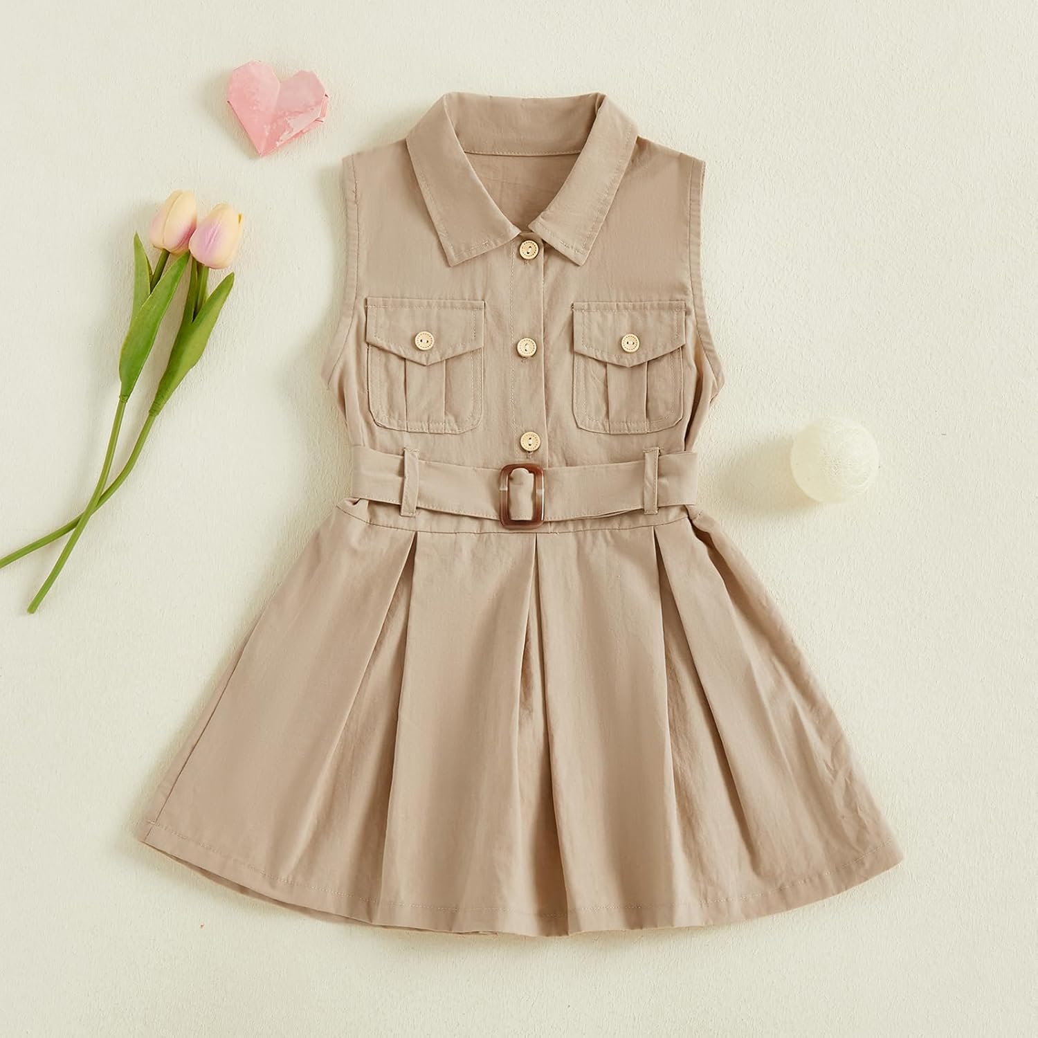Toddler Girl Dress Little Girls Formal Party Dress Flying Sleeve Lapel Button Outfit Spring Summer Cute Clothes - Image 5