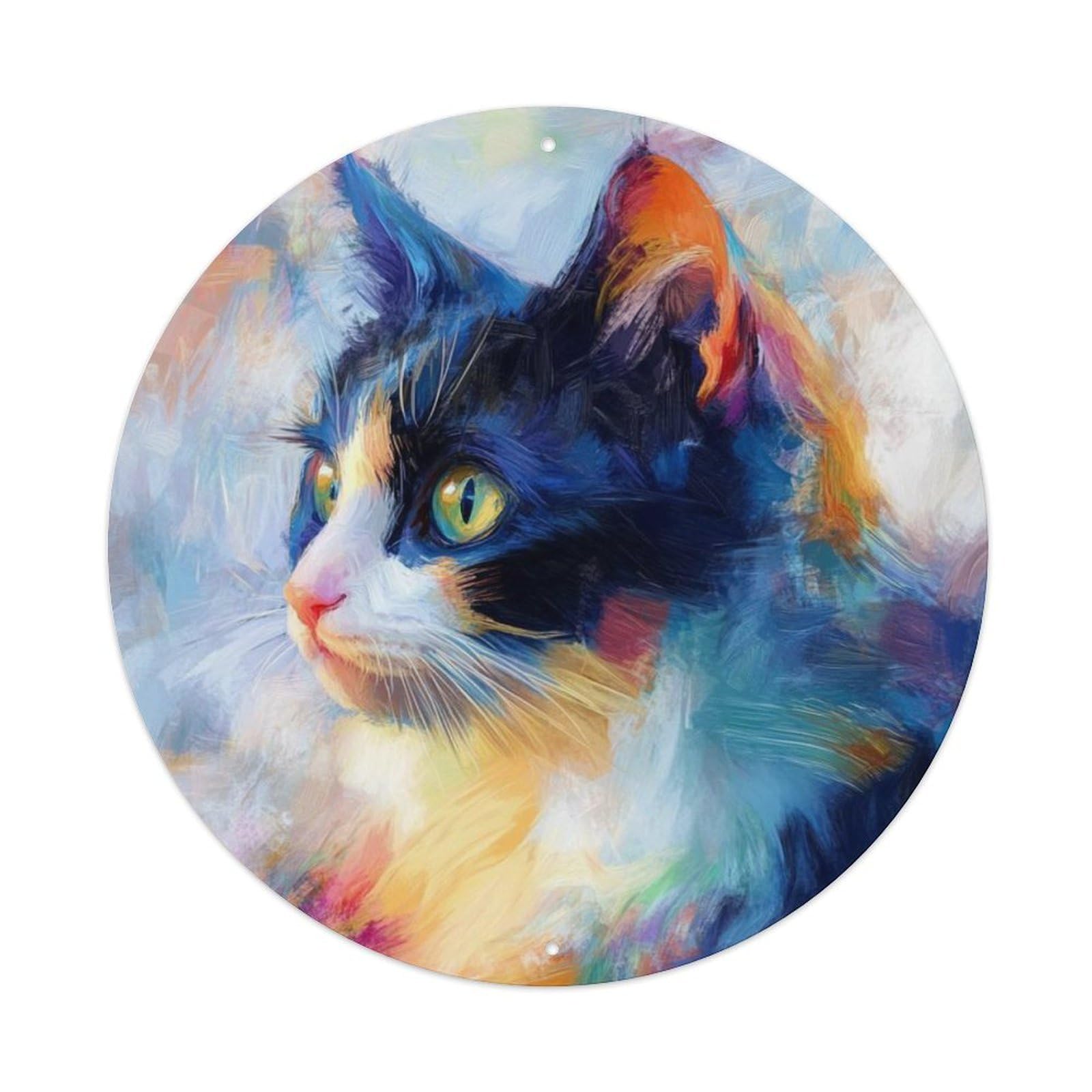 Animal Calico Cat Colorful Feline Close Up Portrait Vintage Metal Tin Sign Plaque Wall Decor for Cafe, Club Bar, Office, Garden Metal Poster 8x8Inch