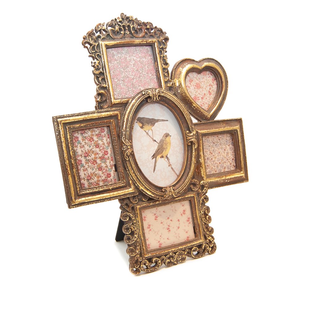 Sass & Belle Gold Standing Baroque Multi-Photo Frame (6 Photos) | Shabby Chic Design