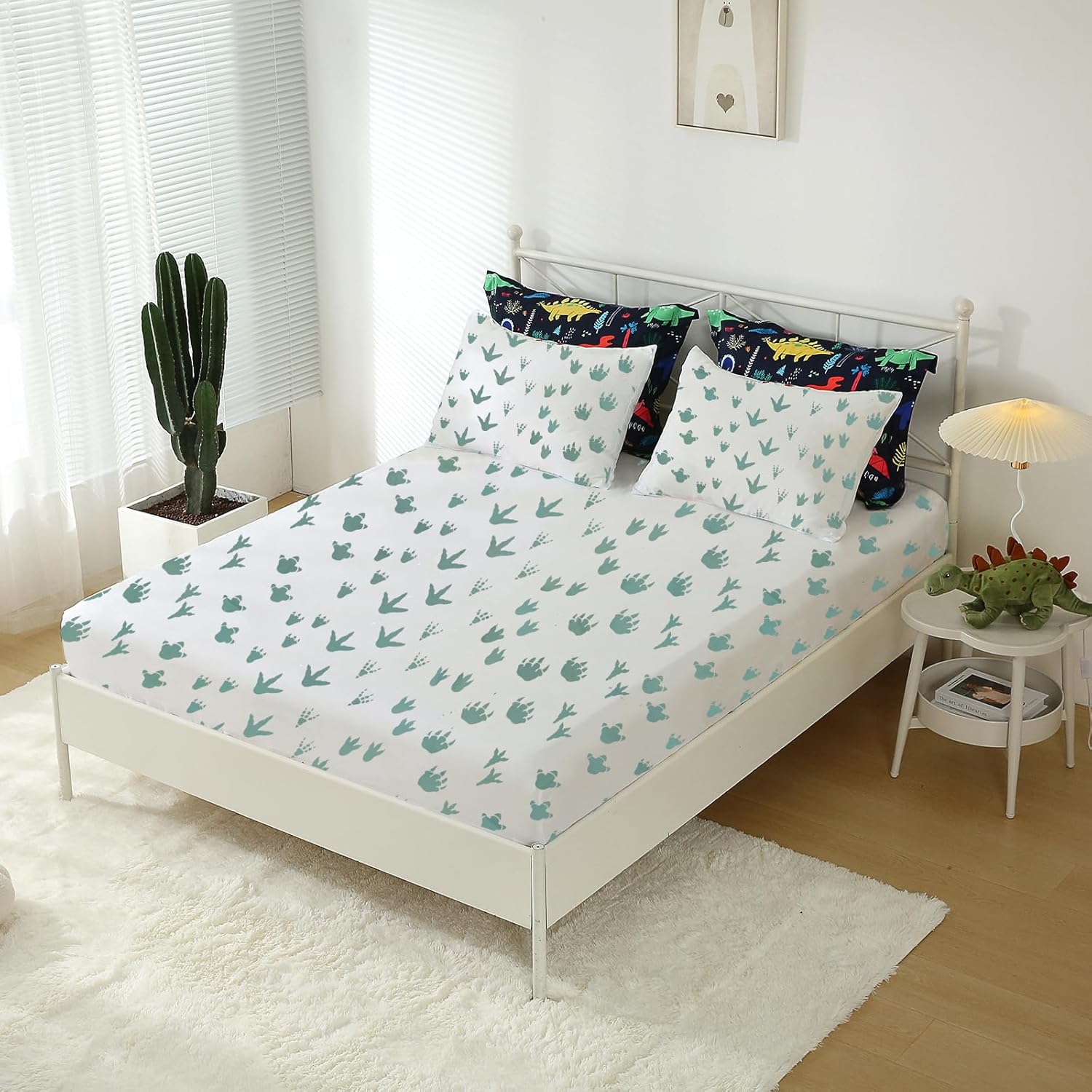 Kids Boys Dinosaur Comforter Set Full Size 7 Piece Bed in a Bag Colorful Dino Bedding Set for Child Teens (1 Comforter, 1 Flat Sheet, 1 Fitted Sheet, 2 Pillow Shams, 2 Pillowcases) - Image 4