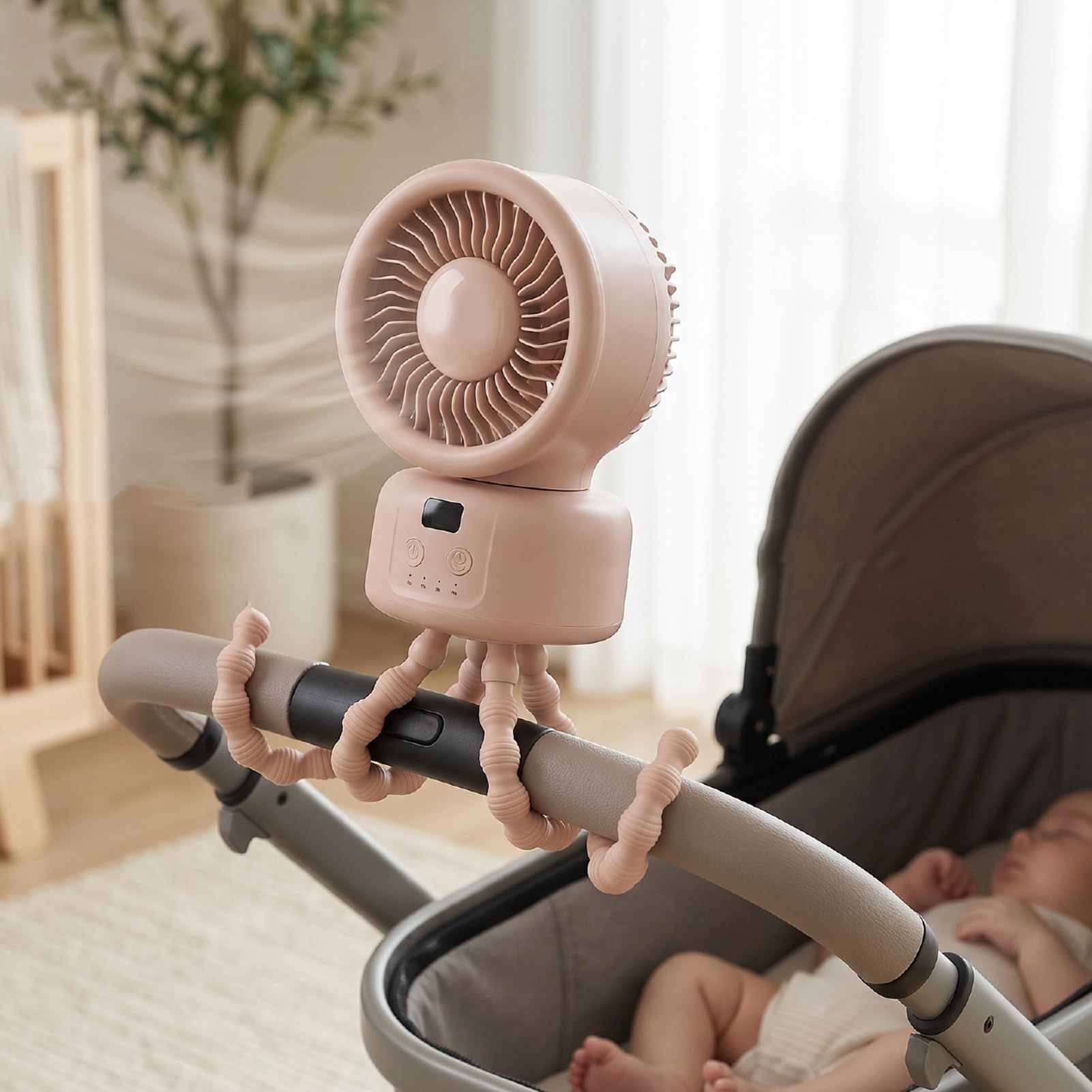 HEEPDD Ventilador para Cochecito de bebé, Ventilador con Clip de Trípode Flexible Giratorio de 360 ​​grados, Portátil Recargable de 9000 MAh, Refrigeración Silenciosa para Asiento de Coche, Cuna,