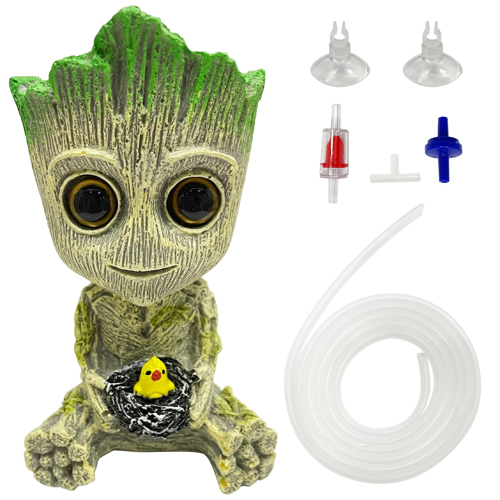 Ubephant Decoracion Acuario Groot, Accesorios Acuario Groot, Decoraciones de Burbujas de Aire para Acuario, Groot Figura de Resina Decoración Pecera Groot con Tubo Estándar y Juego de Piedra de Aire