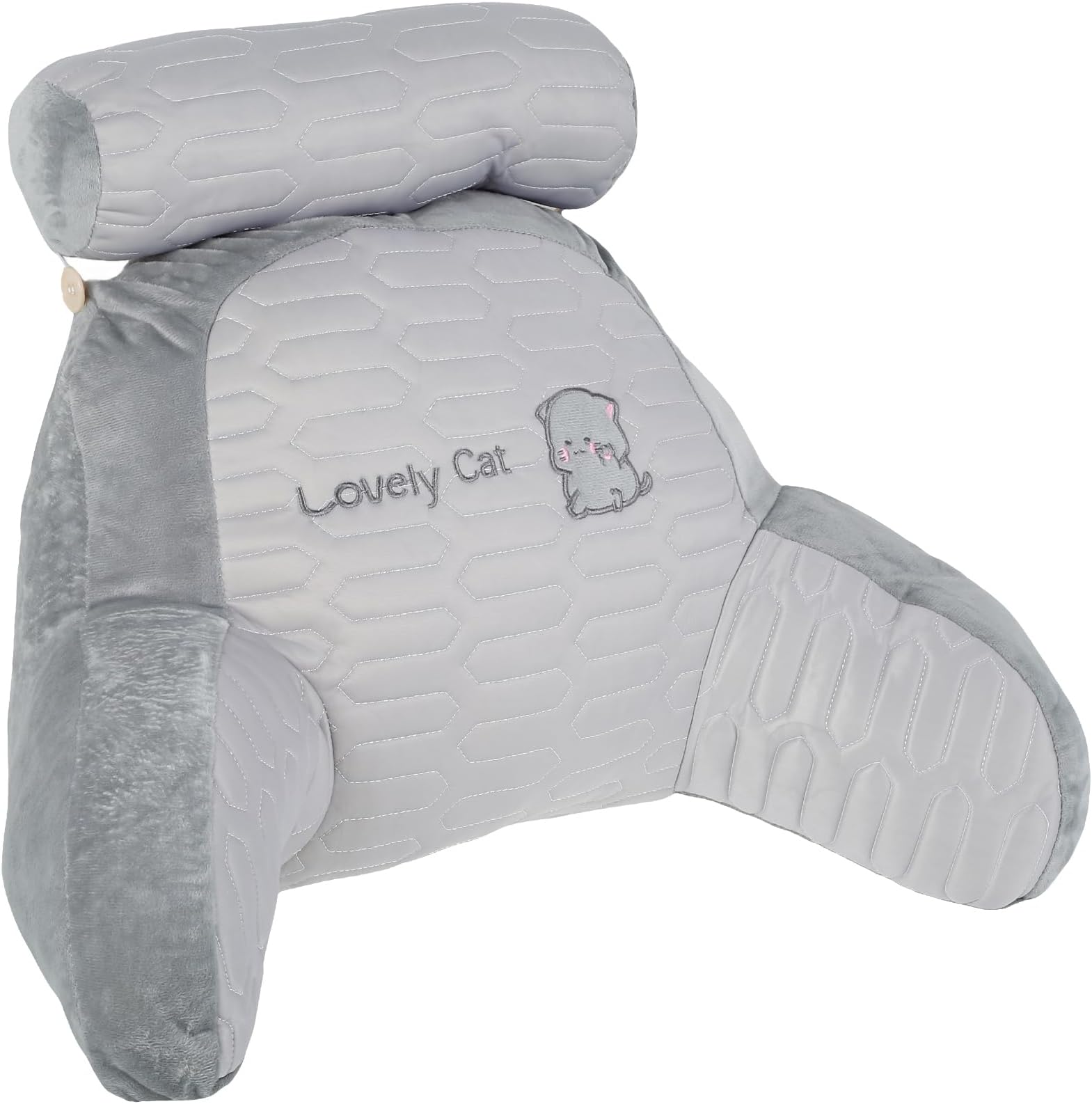 Reading Pillow for Bed, Lovely 2 In 1 Backrest Pillows, 60X45cm Multifunctional Sofa And Bedside Cushion,Detachable Back Support Rest Pillow for Reading Relaxing Watching TV Games(gray cat)