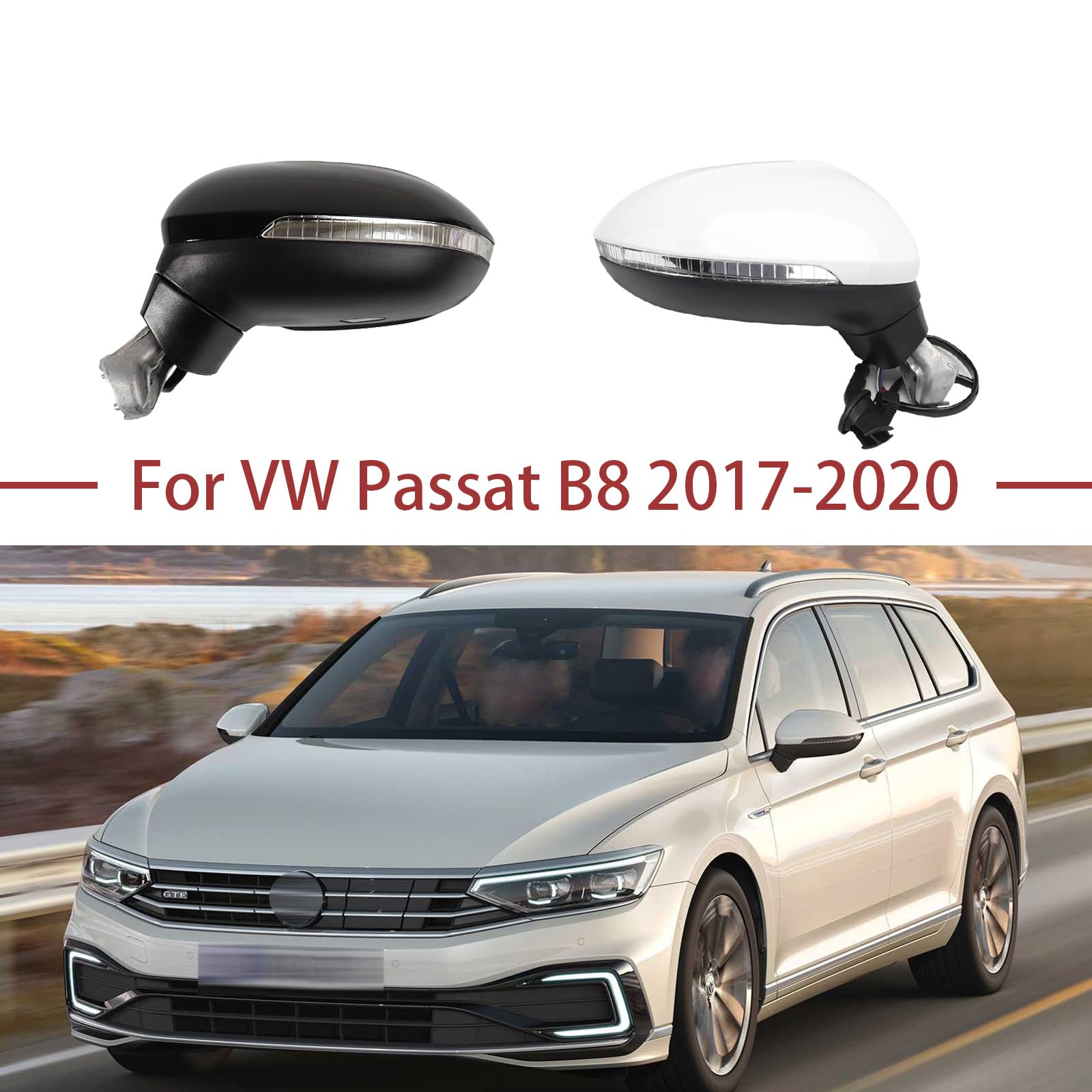 TiJeRa Auto Rückspiegel für VW Passat B8 2017-2020 Elektrisch Einstellbar Beheizt Faltbar Blinker Seitenspiegel Montage