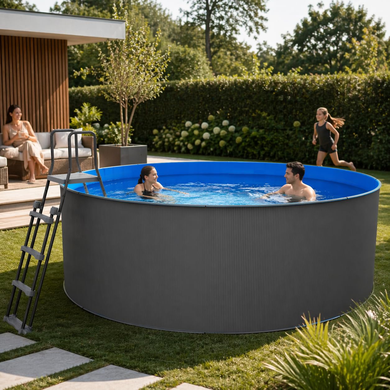 Nix Pool Piscina Desmontable de Acero Antracita para jardín con depuradora y Escalera (360 x 120 cm)