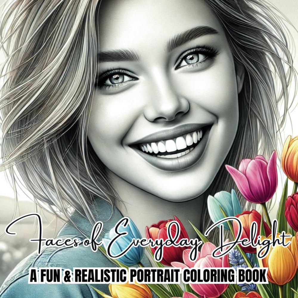 Faces of Everyday Delight: A Fun & Realistic Portrait Coloring Book - 50 Joyful Grayscale Portraits of Everyday Life for Relaxation, Creativity, and Stress Relief