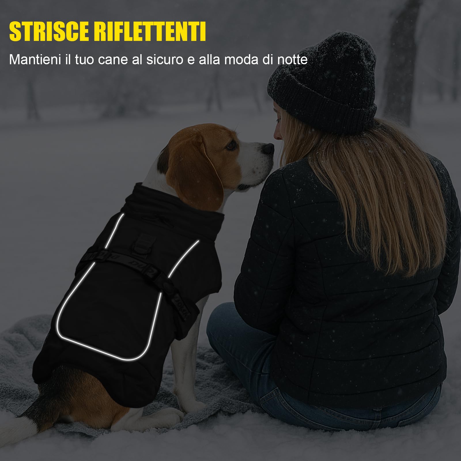 FEimaX Cappotto per Cani Antivento Caldo Giacca Invernale Cane Cappottino Riflettente per Cani di Taglia Media e Grande Abbigliamento Gilet Calda Regolabile Vestiti con Anello a D (6XL, Nero)