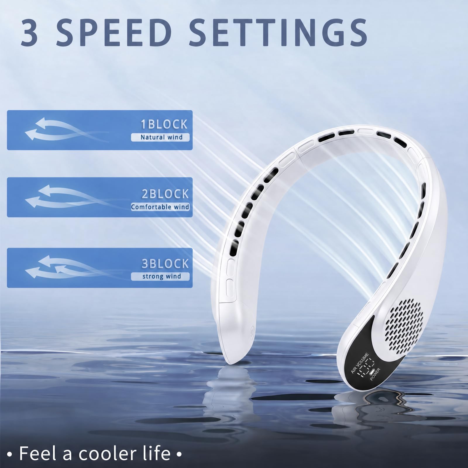 ASNUG Ventilateur de cou portable sans pales - Rechargeable par USB - 4000 mAh - 3 vitesses réglables - Refroidissement plus rapide - Ultra silencieux - Convient pour la maison, le bureau, le sport