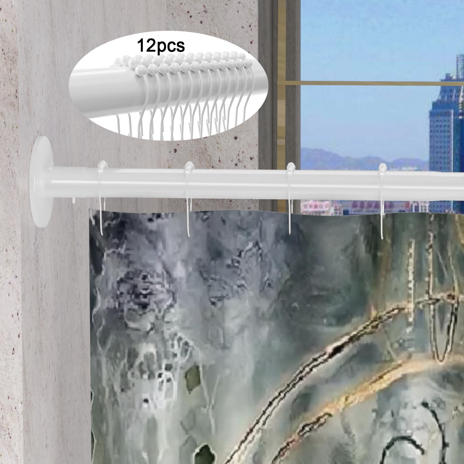 Corner Shower Curtain Rod Adjustable Stainless Steel Diamond Shaped Rack Drill Free Install for Bathroom, Bathtub, Clothing Store (Diamond Shaped White, Both Sides: 17"-25.6",Middle:20"-26)