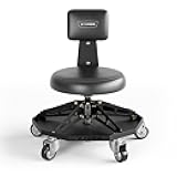 Vyper Robust Steel Sport Shop Chair for Mechanics, Automotive, DIY - 300 lb Capacity Garage Stool with Backrest & Large Wheels (Black Seat, Black Frame)
