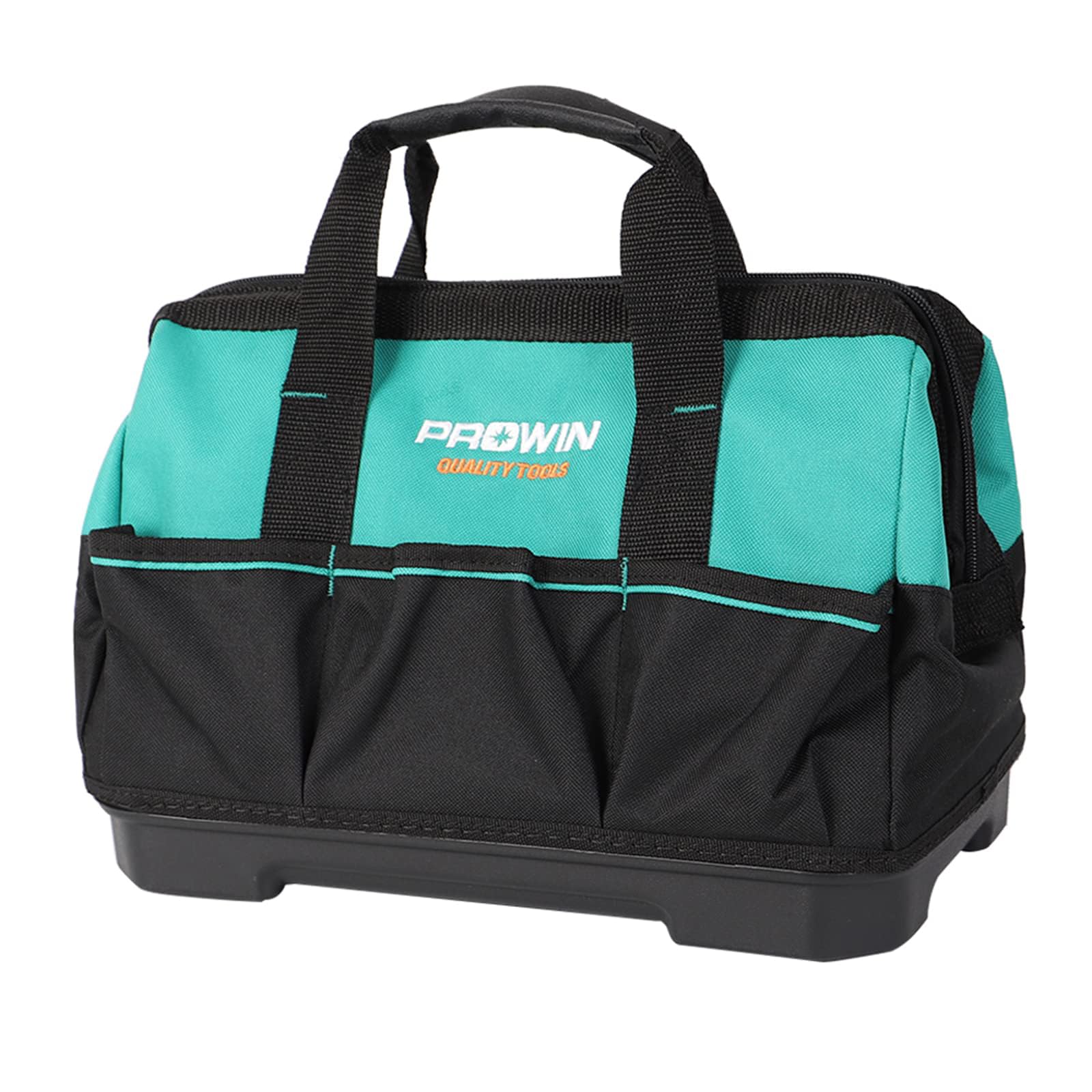 Prowin 14-inch Tool Bag, Multi-pocket Tool Organizer with Plastic Waterproof Bottom, Wide Mouth Tool Tote Bag with Inside Pockets for Construction,