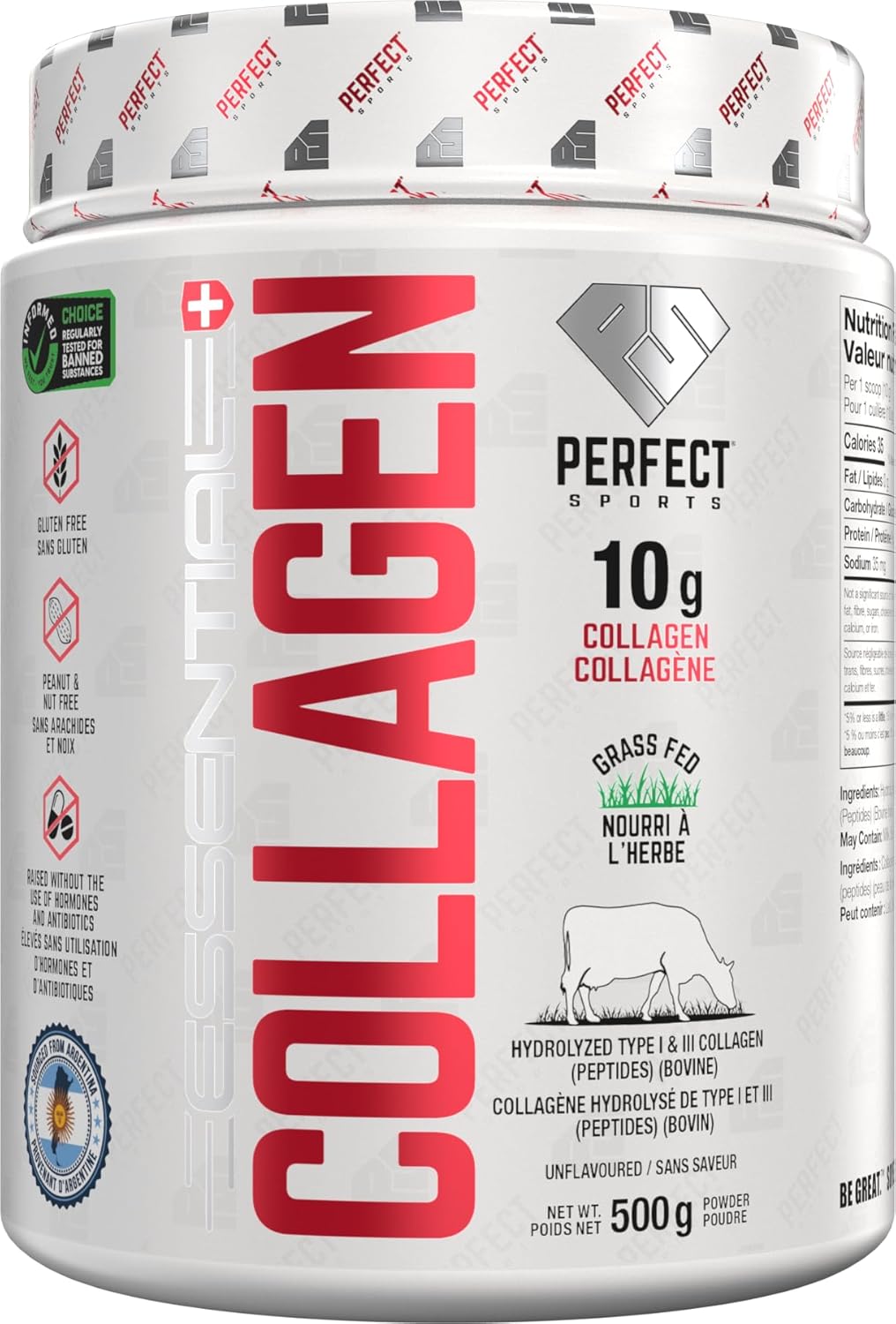 PERFECT SPORTS – Collagen Peptides Grass-Fed For Healthy Hair, Skin, Nails, Joints – Type I & III Hydrolyzed Collagen Peptides – Non-GMO – Unflavoured, 500g, 50 servings PERFECT SPORTS – Collagen Peptides Grass-Fed For Healthy Hair, Skin, Nails, Joints – Type I & III Hydrolyzed Collagen Peptides – Non-GMO – Unflavoured, 500g, 50 servings