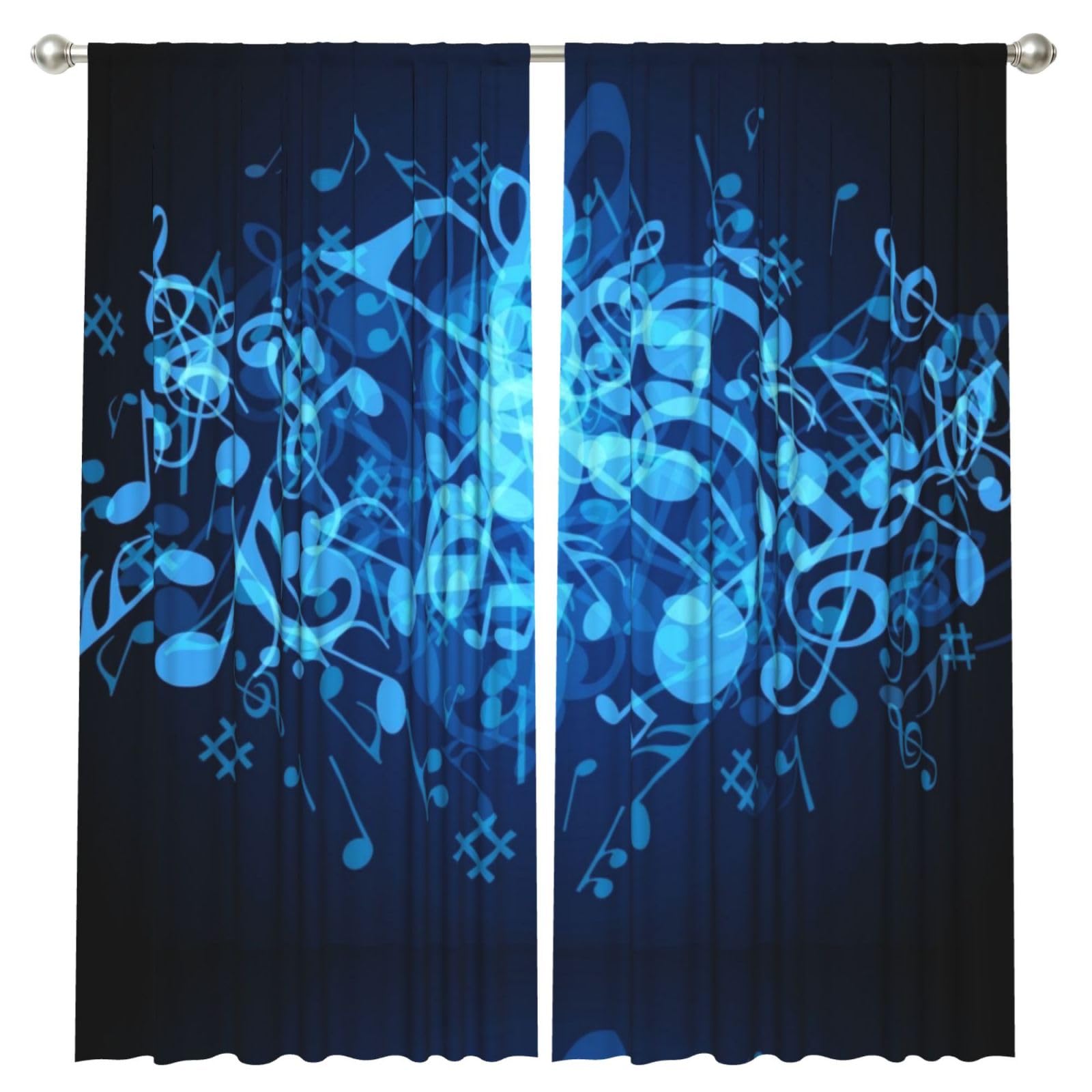 InOmak Music Notes With Clef, 2 Panels Window Curtains 52 x 84 Inch Blackout Curtains for Living Room Bedroom