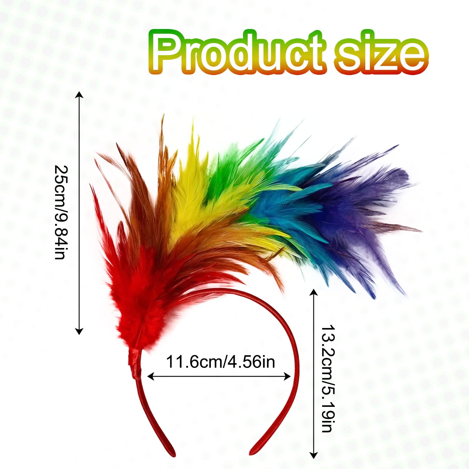 EUPSIIU 2 Pieces Rainbow Feather Headpieces, Carnival Headdress, Fascinators Hairbands, Party Headgear - Image 2