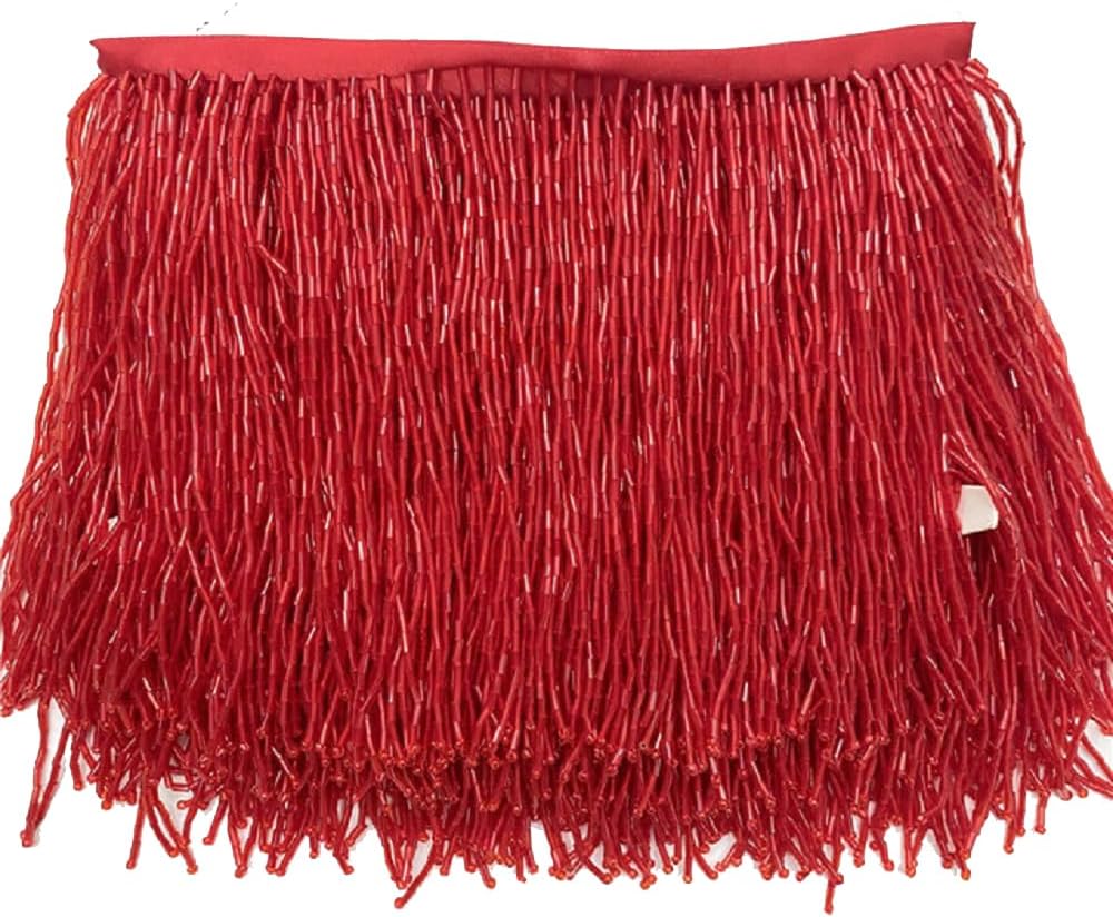 Yalulu 1 Meter Beaded Fringe Trim, 6 Inch Wide Beads Ribbon Tassel Fringe Trim, Tassels Trim Fringe Fabric for DIY Accessories Home Textile Dance Ribbon (Gem Blue)