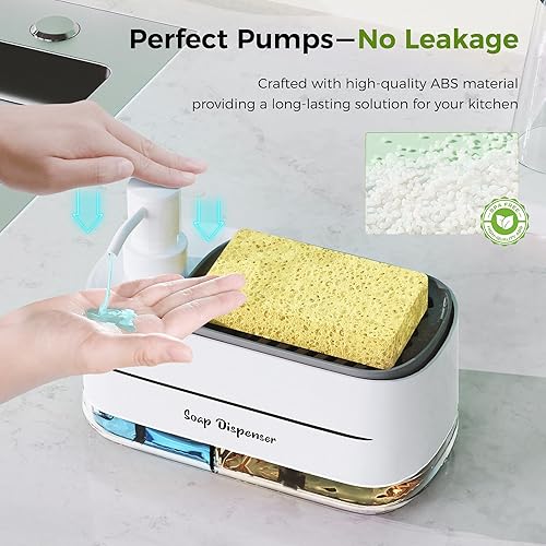 Miniatura 3 de Leligooli Dispensador de jabón para platos para cocina, 4 en 1 dispensador de jabón para manos y platos con soporte para esponja, dispensador de